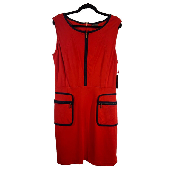 NEW VINCE CAMUTO Women's 14 Red Sleeveless Midi Sheath Dress Modern Voyage E5 - Picture 1 of 7
